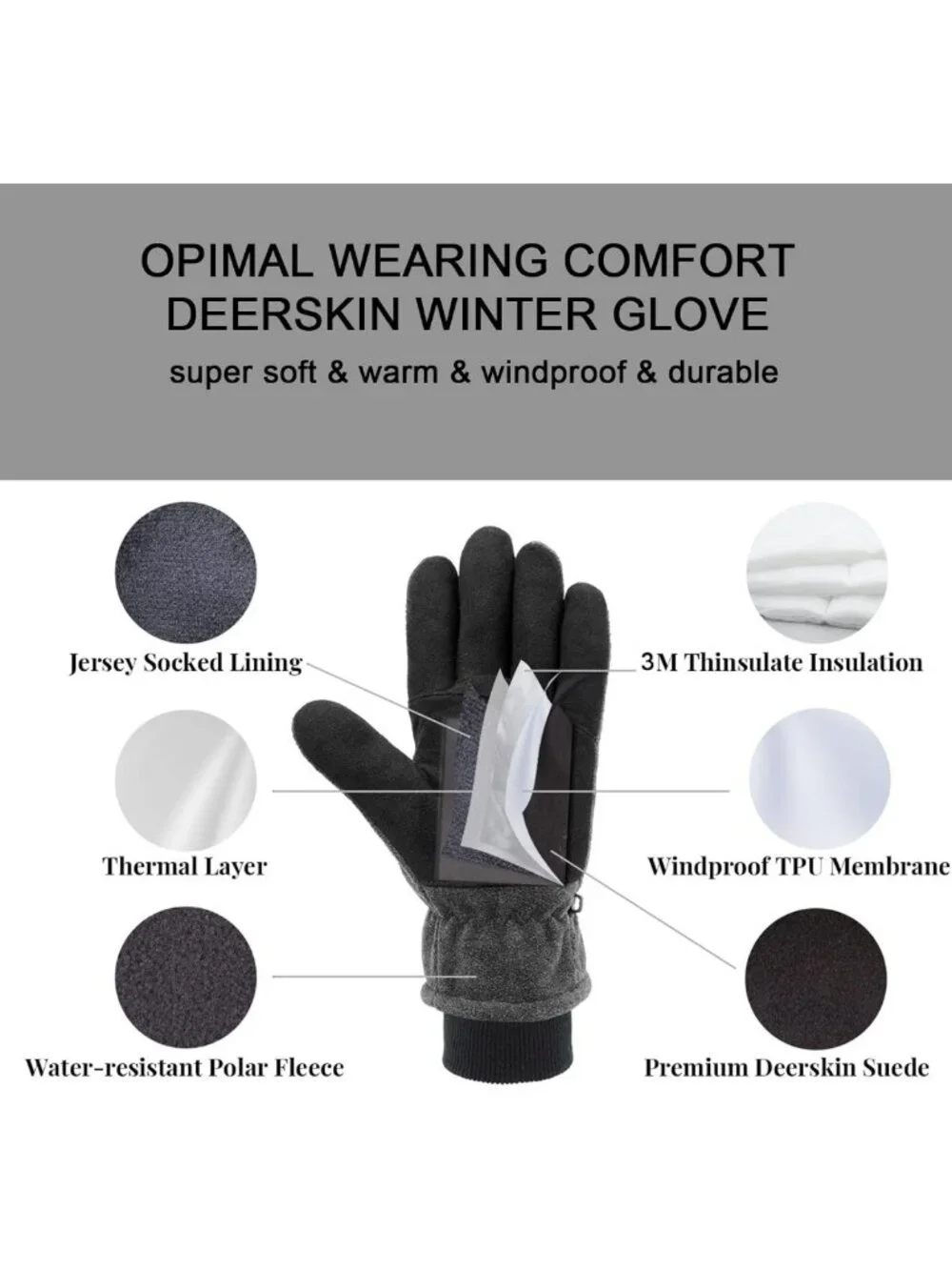 Cozy Winter Gloves - Soft Deerskin Suede Leather, Thermal Fleece & 3M Insulation